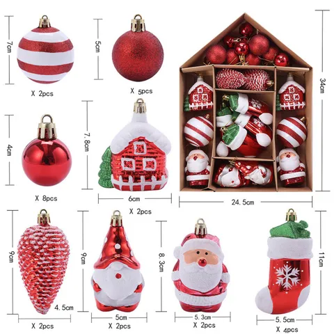 Bolas de Navidad Pintadas Adornos Caja de Regalo Set Forma de Casa Vitrina Para Árbol de Navidad Ventana Decoración Colgante Fiesta