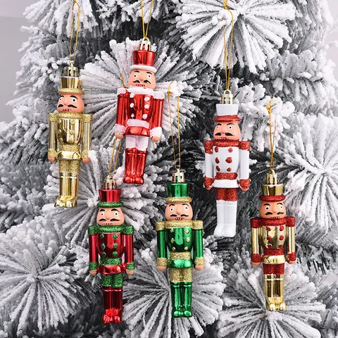 Weihnachten Nussknacker Soldat Ornamente Traditionell Bemalte Plastik Glitzer Figuren Für Weihnachtsbaum Dekoration Feiertags Heim Party Deko