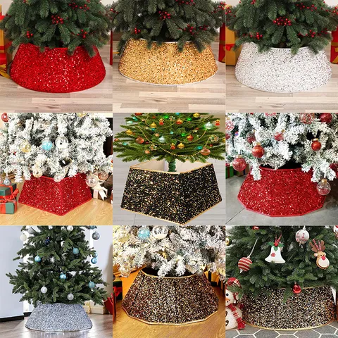 Collar de Árbol de Navidad de Lentejuelas Decoración de Base de Árbol Brillante Falda de Árbol Plegable para Fiesta de Navidad