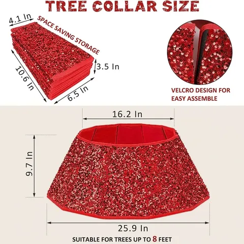 Collar de Árbol de Navidad de Lentejuelas Decoración de Base de Árbol Brillante Falda de Árbol Plegable para Fiesta de Navidad