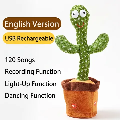 Dancing Cactus Plush Toy Interactive Talking Toy With Recording Musical Functions Wriggle Singing Glowing Cactus Toy Fun Desk Decor Kids Gift
