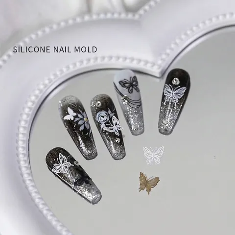 3D Silicone Nail Art Mold Butterfly Snowflake Flower Mirror Surface DIY Crystal Glue Nail Decoration Carving Mold Tool