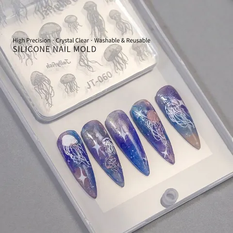 3D Relief Nail Art Silicone Mold High Transparent DIY Manicure Patterned Buckles Jellyfish Butterfly Resin Casting Tool For Women