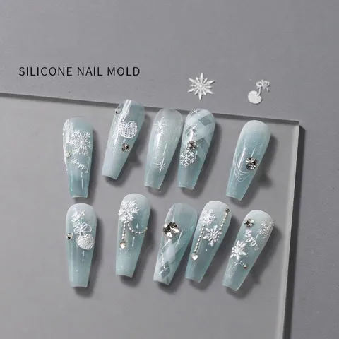 3D Silicone Nail Art Mold Butterfly Snowflake Flower Mirror Surface DIY Crystal Glue Nail Decoration Carving Mold Tool