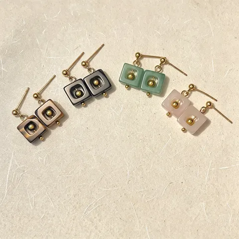 Pendientes de Botón Cuadrados de Piedra Natural Acero Inoxidable Chapado en Oro Cuarzo Rosa Ojo de Tigre Joyería Mujer