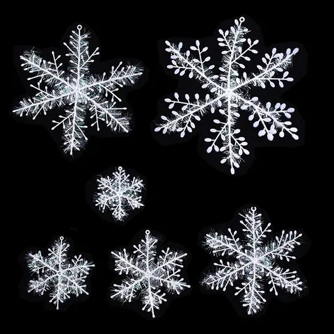 Copos de Nieve de Plástico Cepillado Adornos para Árbol de Navidad Colgantes Irisados Decoración Navideña para Ventanas Hotel Casa
