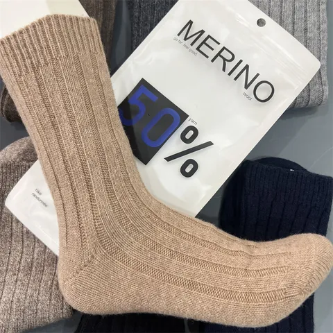 Unisex Merino Wolle Wadenstrümpfe Einifarbig Dick Warm Winter Thermische Lässige Socken Für Herren Und Damen