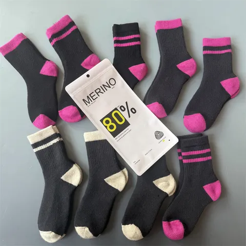 Women's Merino Wool Thickened Warm Thermal Sports Casual Crew Socks Striped Colorblock Winter Socks
