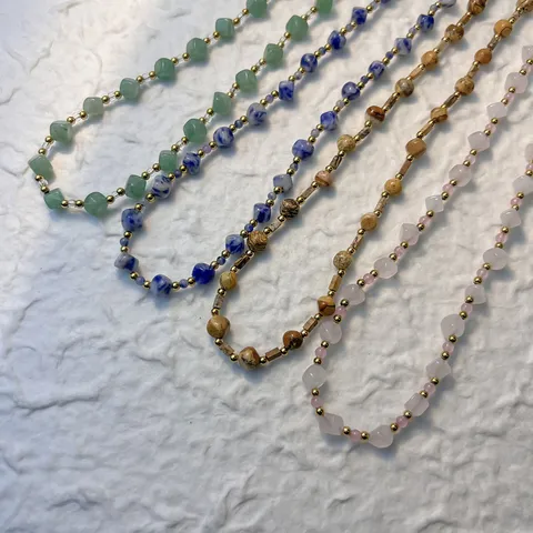Stainless Steel Natural Stone Beaded Jewelry Set Necklace Bracelet For Women Bohemian Resort Style Fashion Accessory