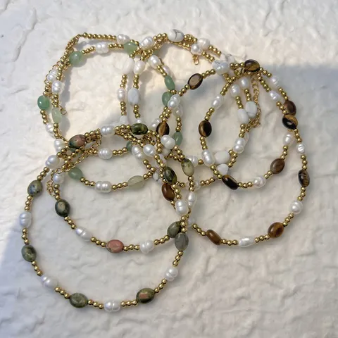 Minimalist Stainless Steel Jewelry Set Freshwater Pearl Natural Stone Mixed Beaded Necklace Bracelet For Women Luxury Niche Jewelry