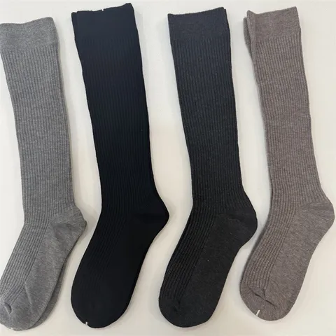 Women Over The Knee Merino Wool Socks Solid Color Vertical Striped Long Tube Winter Warm Student Hosiery