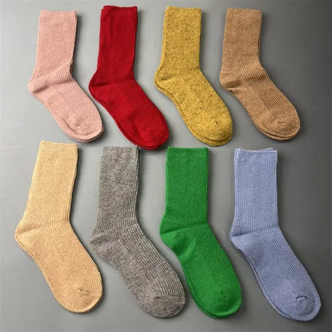 Merino Wool Crew Socks For Men And Women Solid Color Breathable Double-Needle Knit Casual Outdoor Hiking Socks