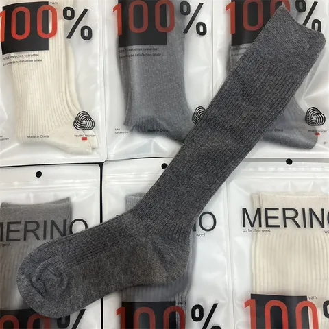 Calcetines Hasta la Rodilla de Lana Merino de Color Sólido para Mujer Absorción de Humedad Doble Aguja Calcetines Largos Casuales