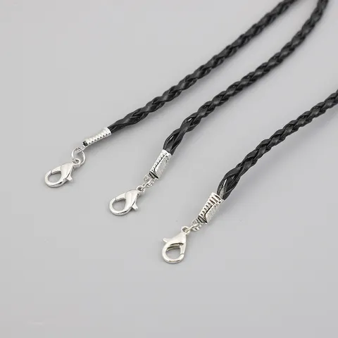 Black Handwoven Braided Necklace Cord With Silver Color Lobster Clasp Extender Chain DIY Jewelry Making Supplies Twist Pendant Rope Replacement Crafting Cords