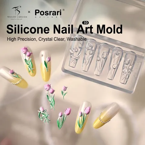 Korean Minimalist Frosted Clear Silicone Nail Art Mold Three Dimensional Embossed Tulip Flower Molds For Nail Decoration DIY