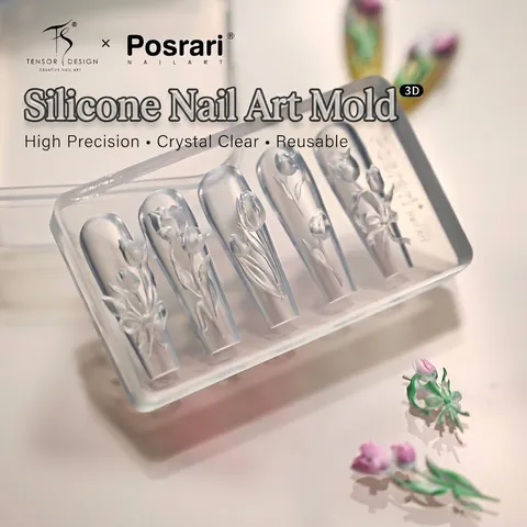 Korean Minimalist Frosted Clear Silicone Nail Art Mold Three Dimensional Embossed Tulip Flower Molds For Nail Decoration DIY
