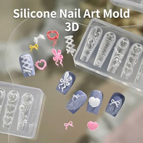 3D Silicone Nail Art Mold DIY Bowknot Heart Denim Style Manicure Decoration Exquisite Stereoscopic Template MJ-011 Tools
