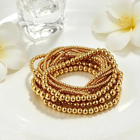 Minimalistisches Edelstahl Kugelperlen Elastisches Armband Für Damen Herren 18K Vergoldet Metallische Runde Perlen Handkette Alltag Pendeln Geometrischer Schmuck Geschenk