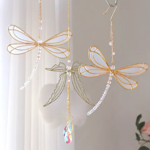 Metal Dragonfly Butterfly Suncatcher K9 Crystal Prism Hanging Decoration Sun Catcher Pendant For Garden Window Balcony Home Decor Gift