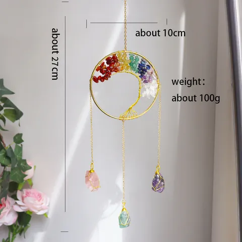 Handmade Tree of Life Crystal Sun Catcher Rainbow Natural Stone Hanging Decoration For Home Window Garden Gift Ornament