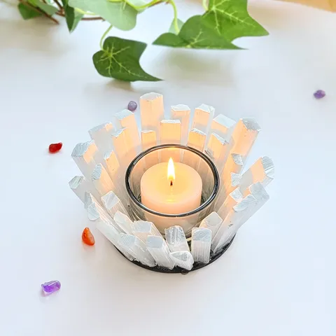 Natürlicher Selenit Kristall Stab Glas Kerzenständer Handgefertigter Aromatherapie Kerzenhalter Heimdeko Ornament