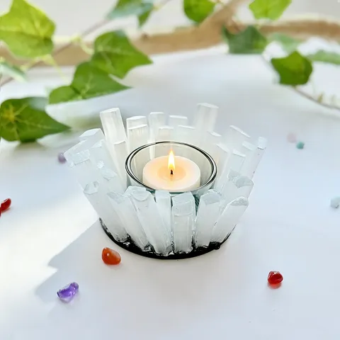 Natürlicher Selenit Kristall Stab Glas Kerzenständer Handgefertigter Aromatherapie Kerzenhalter Heimdeko Ornament