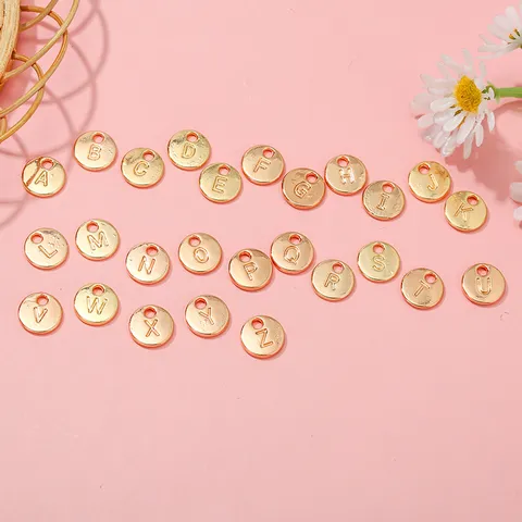 Alloy Letter Round Beads Charms Smooth Surface Electroplated Initial Pendant For DIY Bracelet Keychain Jewelry Making Accessories