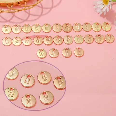 Alloy Letter Round Beads Charms Smooth Surface Electroplated Initial Pendant For DIY Bracelet Keychain Jewelry Making Accessories