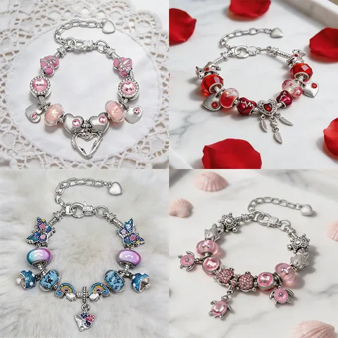 Braccialetto Fashion da Donna in Lega con Perline DIY Charm Catena a Serpente Cuore Smalto Strass Gioielli Regalo per Lei
