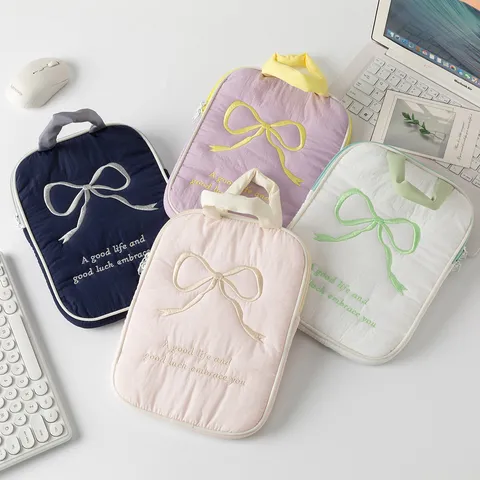 Custodia per Laptop Ricamata con Fiocco in Stile Coreano per Donna Borsa a Mano Portatile Antiurto per Tablet Protettiva