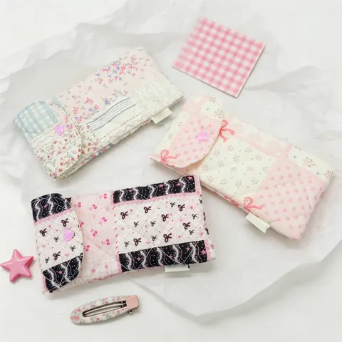 Estuche de Lápices Floral Acolchado Estilo Coreano Bolsa de Papelería de Gran Capacidad Con Botón para Estudiantes Mujeres