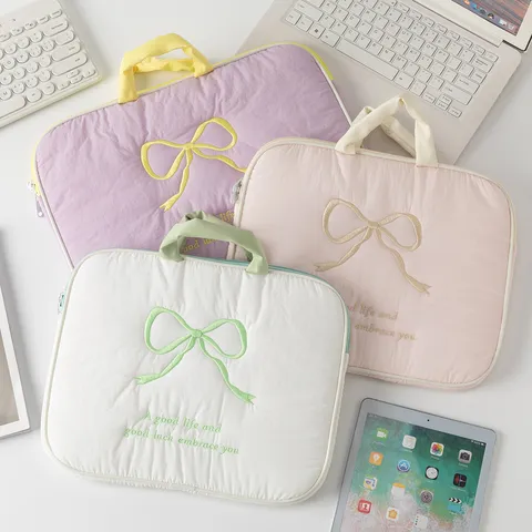 Funda para Ordenador Portátil con Bordado de Lazo Funda Protectora de Nailon Acolchado para iPad Tableta Bolsa de Almacenamiento Mujer