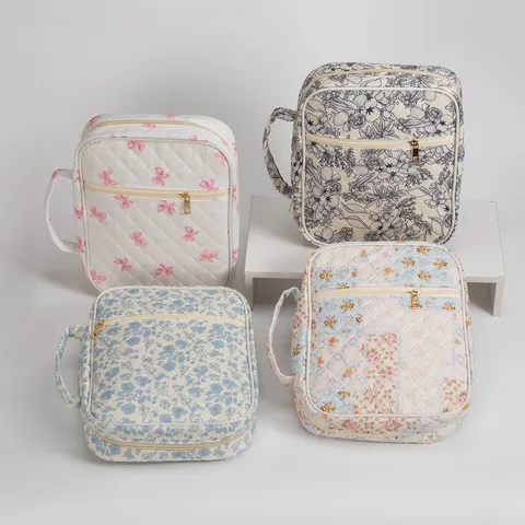 Bolsa de Almacenamiento de Libros de Algodón Acolchado Funda de Biblia Portátil de Poliéster Estampado Floral con Lazo Protector de Libros