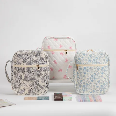 Bolsa de Almacenamiento de Libros de Algodón Acolchado Funda de Biblia Portátil de Poliéster Estampado Floral con Lazo Protector de Libros