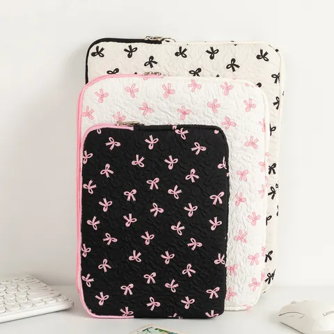 Quilted Bowknot Tablet Case Laptop Sleeve Protective Pouch Handbag Tablet Sleeve Organizer Fresh Sweet Style
