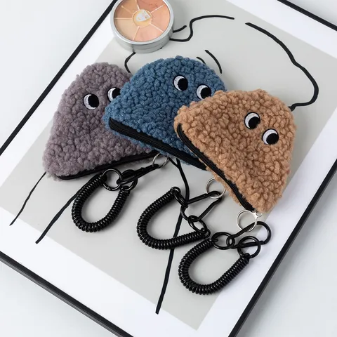 Cute Rice Ball Plush Coin Purse Kawaii Triangle Onigiri Shape Small Pouch With Spring Keychain Hook For Women Mini Wallet