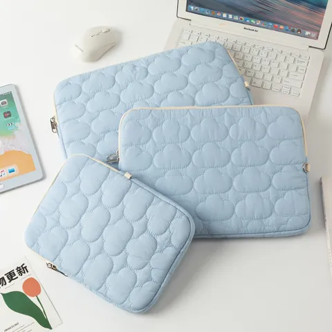 Borsa per Laptop Trapuntata con Ricamo a Nuvola in Stile Coreano per iPad da 11 13 15 Pollici Custodia Protettiva Morbida in Poliestere