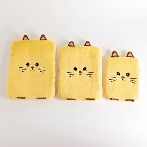 Cute Cartoon Cat Bear Plush Laptop Sleeve Embroidered Tablet Protective Bag Shockproof Pouch For IPad Pro Student Office Storage Bag