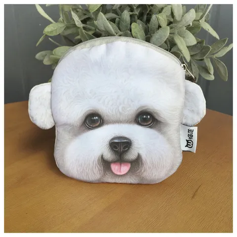 Portamonete Creativo a Forma di Testa di Cane Stampa 3D Simpatico Animale Con Cerniera Custodia in Poliestere Mini Portafoglio Chiave Carta Borsa per Quotidiano