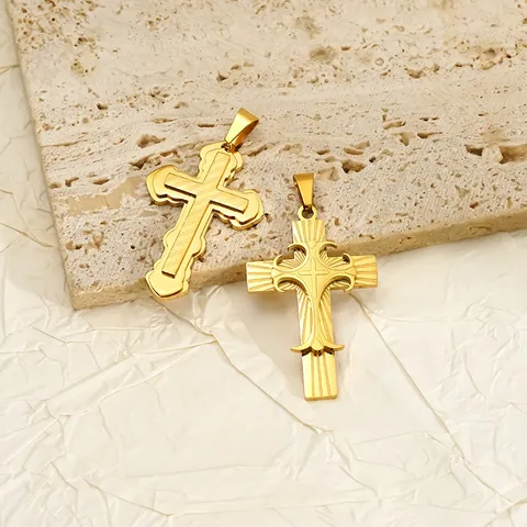 Men's Stainless Steel Cross Pendant Necklace 304 Stainless Steel Vacuum Electroplated Hip Hop Gothic Style Fashion Jewelry