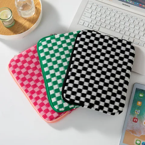 Knitted Checkerboard Laptop Sleeve Soft Yarn Protective Tablet Case Korean Style Shockproof Inner Bag For Tablet Notebook