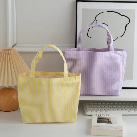 Bolso Tote de Seersucker a Rayas para Mujer Estilo Retro Relajado Gran Capacidad Bolso de Compras Bolso de Hombro Verano