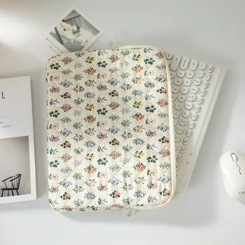 Fresh Sweet Floral Printed Quilted Tablet Sleeve Bag Anti Fall Shockproof Wear Resistant Computer Inner Pouch For School Commuting Women