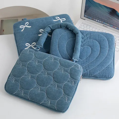 Vintage Denim Stickerei Handheld Laptop Hülle Tasche Schutzhülle Für MacBook iPad Damen Herren Tragbare Notebook Tragtasche