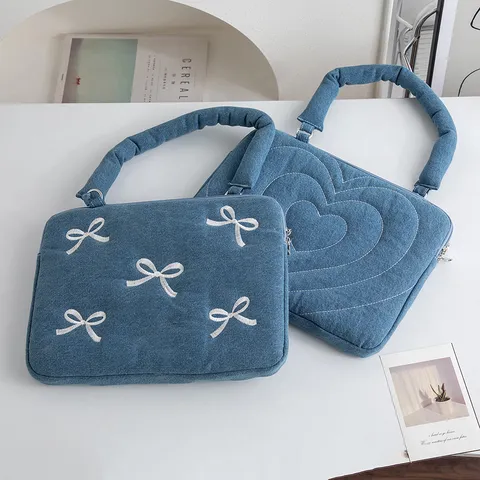 Vintage Denim Stickerei Handheld Laptop Hülle Tasche Schutzhülle Für MacBook iPad Damen Herren Tragbare Notebook Tragtasche