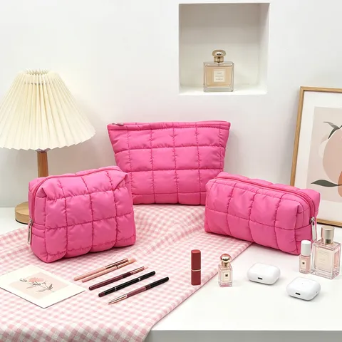 Neceser Acolchado Nube Impermeable Organizador de Maquillaje de Gran Capacidad Bolsa de Aseo de Viaje Bolso de Mano Acolchado Portátil para Mujer