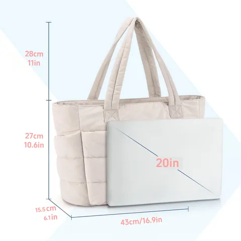 Gewatteerde Tote Bag met Grote Capaciteit voor Dames Lichtgewicht Reizen Yoga Fitness Handtas Mode Effen Kleur Schoudertas