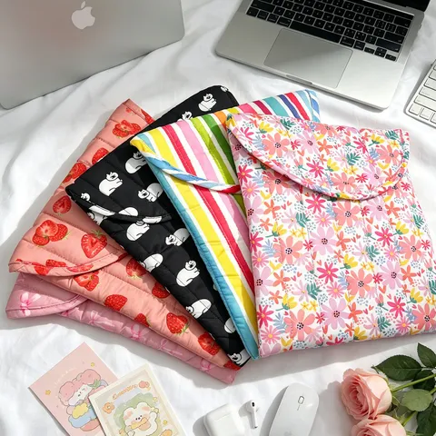 Funda para Portátil Acolchada Vintage Estampado Floral Dibujos Animados Funda para Tableta Protectora de Poliéster