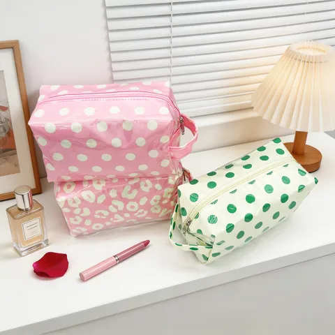 Bolsa de Maquillaje a Rayas de PVC Impermeable Gran Capacidad Estuche Portátil de Almacenamiento de Cosméticos para Mujer