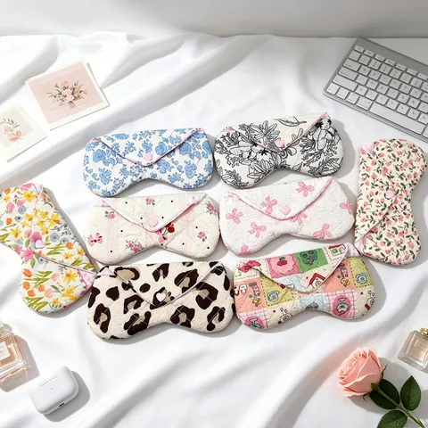 Estuche Para Gafas De Poliéster Acolchado Con Flores Estuche Portátil Para Gafas De Sol Botón De Corazón Lindo Bolsa Suave